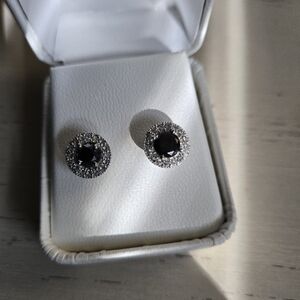 Natural Black Diamonds + White Topaz Earrings